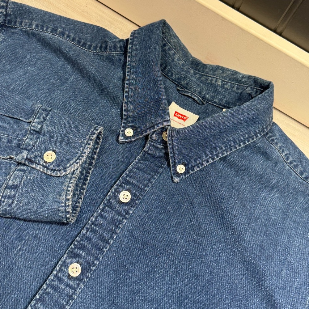 Levis Cone Denim Button Down Long Sleeve Shirt Men's Sz XL Blue White Tab